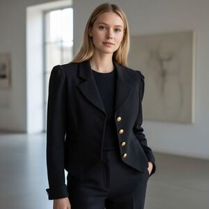 Doncaster Black Tailored Wool Jacket Gold Button Cropped Blazer Made in USA